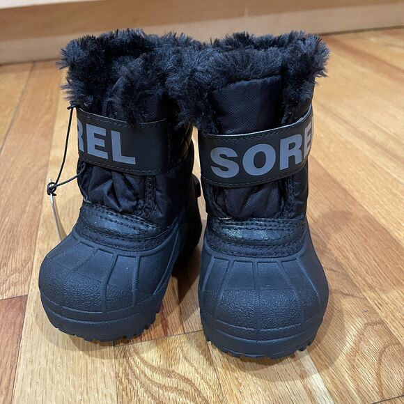 SOREL Snow Commander Toddler Boots Size 4 Black Faux Fur Winter NEW NO BOX - Picture 4 of 11